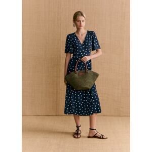 Sézane Sarah Blue Polka Dot Midi Wrap Dress 34 EU 2 US XS